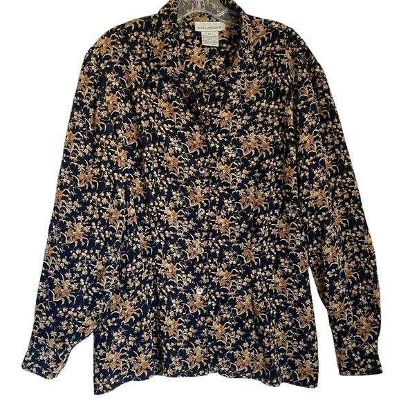 Evan Picone Blouse Top 12 Floral 100% Silk Button Up Long Sleeves Retro Cottage - Picture 1 of 5
